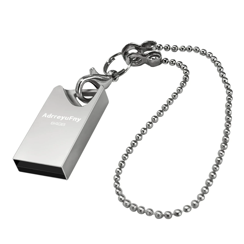 USB Memory Stick, USB Flash Drive 64GB USB Pen Drive USB 2.0 Mini Metal Thumb Drive with Key Chain for PC/Laptops, Silver