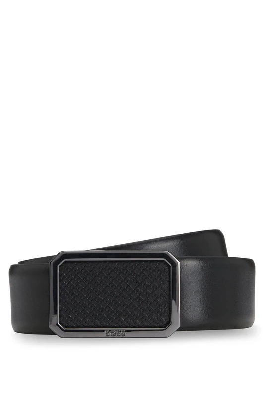 BOSS Mens Ereso-Bmono-F Sz35 Plaque-buckle belt in Italian leather