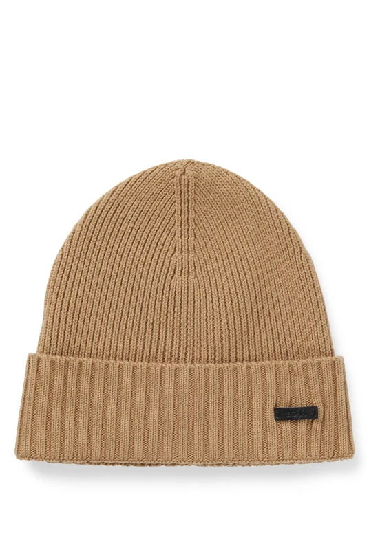 BOSS Mens Fati Ribbed beanie hat in responsible virgin wool
