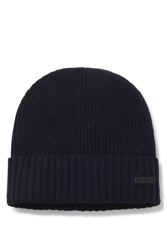 BOSS Mens Fati Logo-Label Beanie hat in Virgin Wool