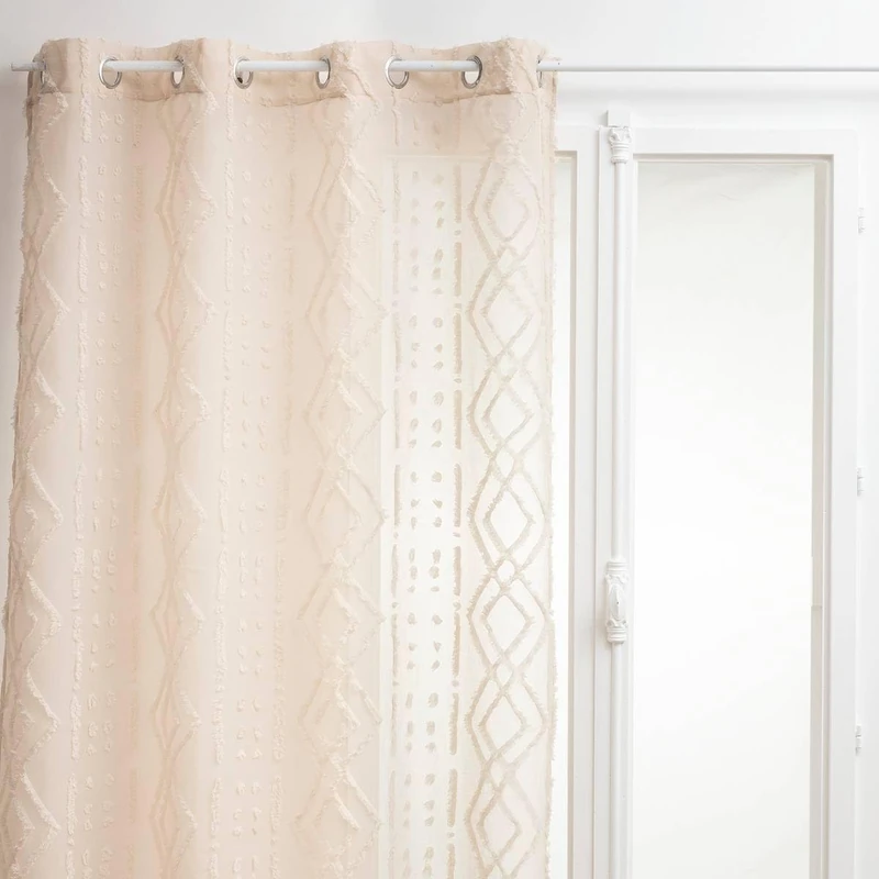 Atmosphera Sama Net Curtain with Jacquard Motif 140 x 240 cm Linen - Image 1