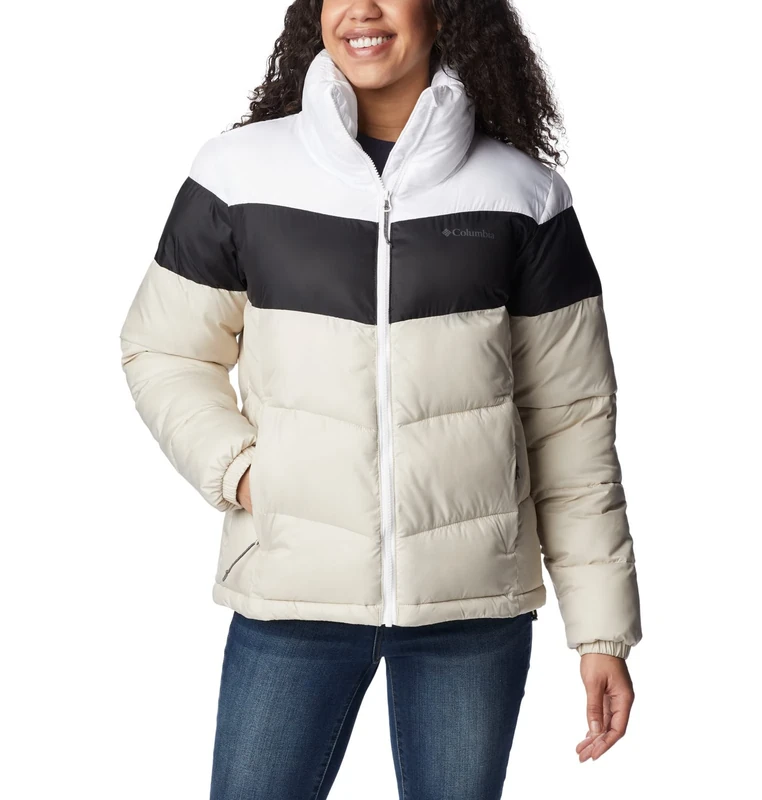 Columbia Women's Puffect Color Blocked Puffer Jacket, Dark Stone, Black, White, S