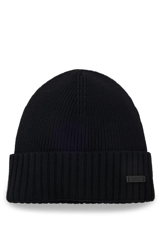 BOSS Mens Fati Logo-Label Beanie hat in Virgin Wool