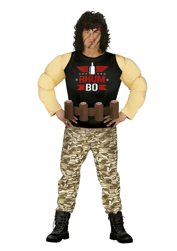 FIESTAS GUIRCA Rhum Bo Muscled Military Warrior Fancy Dress Costume - Funny Costume with Beer Holder Stag Do Comedy Outfit for Men Size M