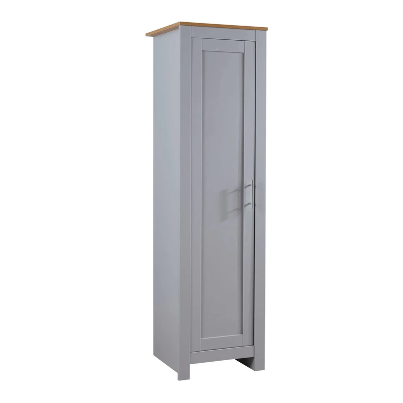 Home Source Bedroom Furniture, 1 Door Slim Wardrobe, Oak Effect Top, Grey