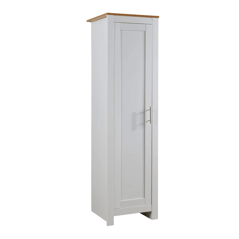 Home Source Bedroom Furniture, 1 Door Slim Wardrobe, Oak Effect Top, White