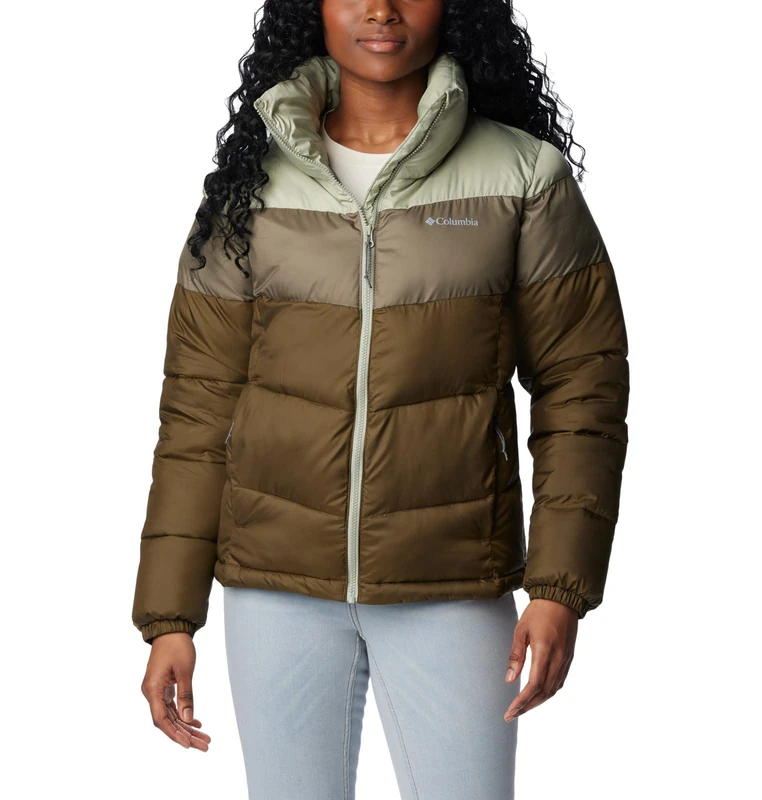 Columbia Women's Puffect Color Blocked Puffer Jacket, Olive Green, Stone Green, Safari, L