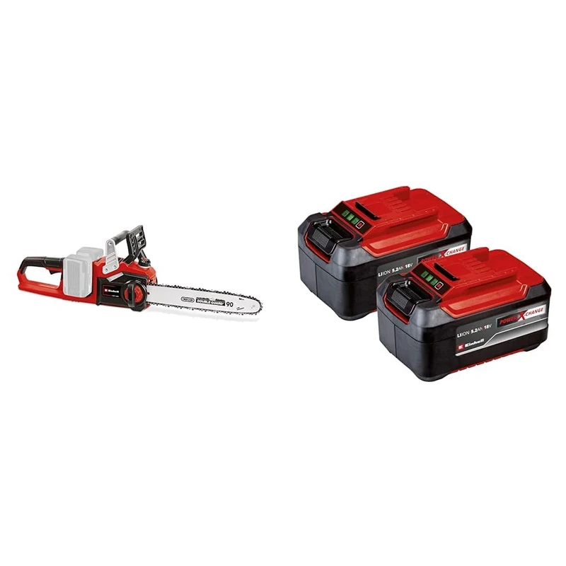 Einhell Power X-Change 18V, 5.2Ah Lithium-Ion Battery Twin Pack - 2 x 5,2Ah Batteries & Power X-Change 36V Cordless Chainsaw - 14 Inch (35cm) OREGON Bar and Chain