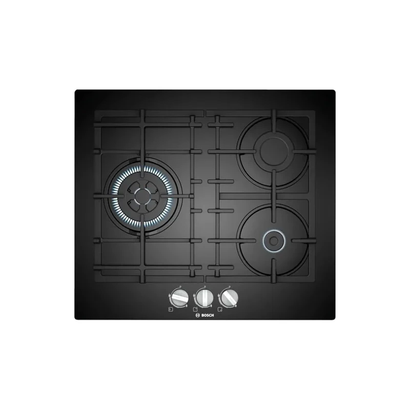 BOSCH PNC6B6B90 ENCIMERA ENCIMERA ENCASTRABLE GAS 60 CM. 3 QUEMADORES CRYSTAL TEMPLADO WOK DE 3.3 KW GASSTOP PARRILLAS HIERRO FUNDIDO SELF-ENCENDIDO ELÉCTRICO