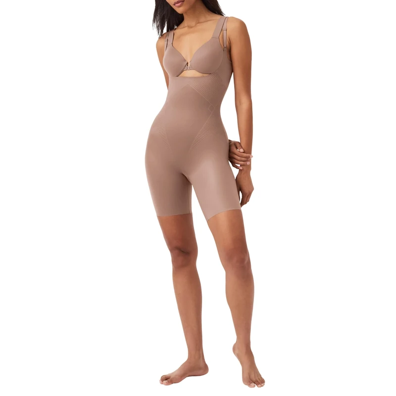 SPANX Thinstincts 2.0 Open-Bust Midthigh Bodysuit Cafe Au Lait 3X - Regular, Cafe Au Lait, 3X Plus - Image 1
