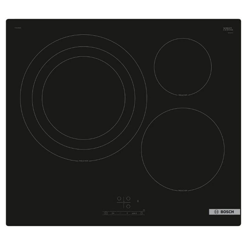 Bosch PID61RBB5E ENCIMERA INDUCCIÓN ENCASTRABLE 60 CM. 3 ZONAS COLOR/TERMINACIÓN CRISTAL TOUCHSELECT AREA DE 32 CM,WITH CIRCULAR SERIGRAFÍA Black