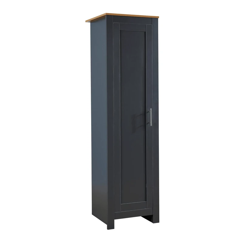 Home Source Bedroom Furniture, 1 Door Slim Wardrobe, Oak Effect Top, Dark Grey