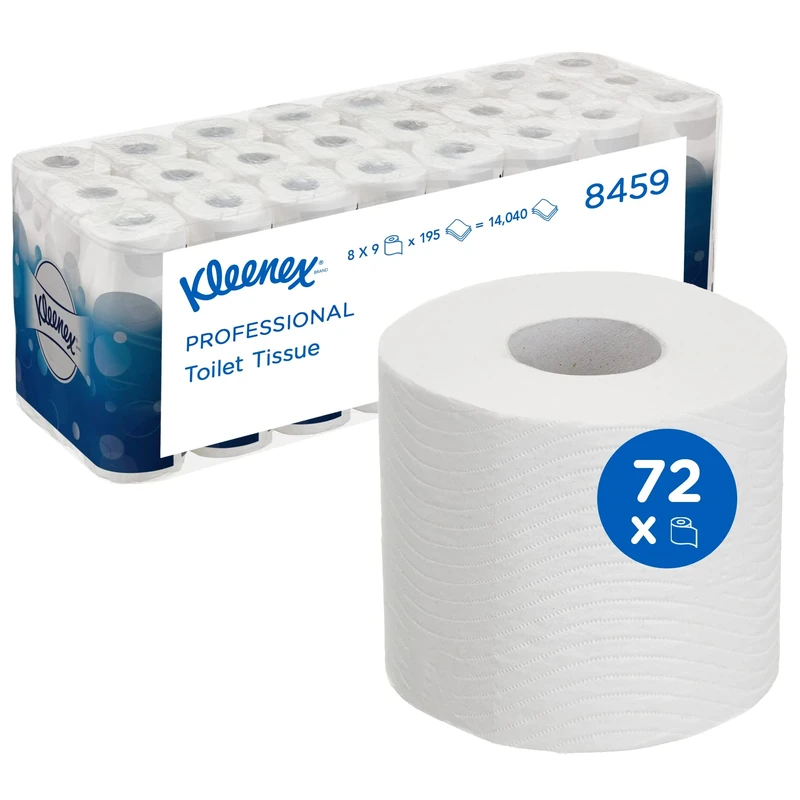 Kleenex Toilet Tissue Rolls 8459 – 3-Ply White Toilet Paper, Soft, Strong & FSC Certified – 8 Packs x 9 Rolls, 195 Sheets Each (72 Rolls / 14,040 Sheets Total)