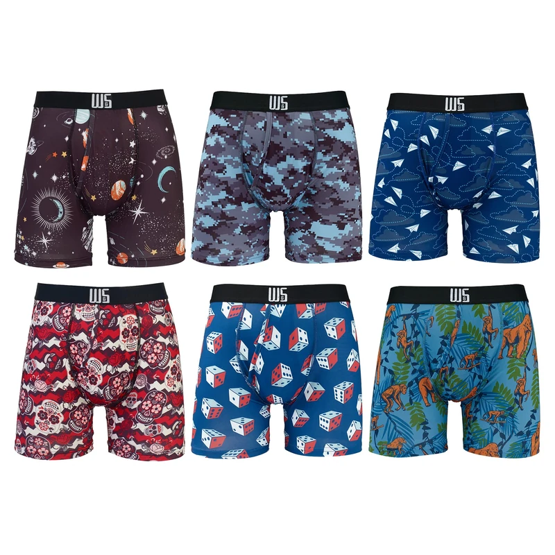 Warriors & Scholars Men's Boxer Briefs, Pack of 6, Mid Rise, Print, M