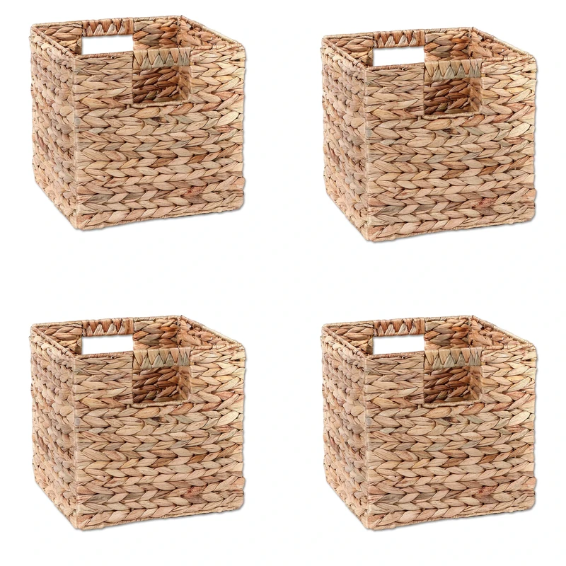 Foldable Hyacinth Storage Basket with Iron Wire Frame By Trademark Innovations (Set of 4)