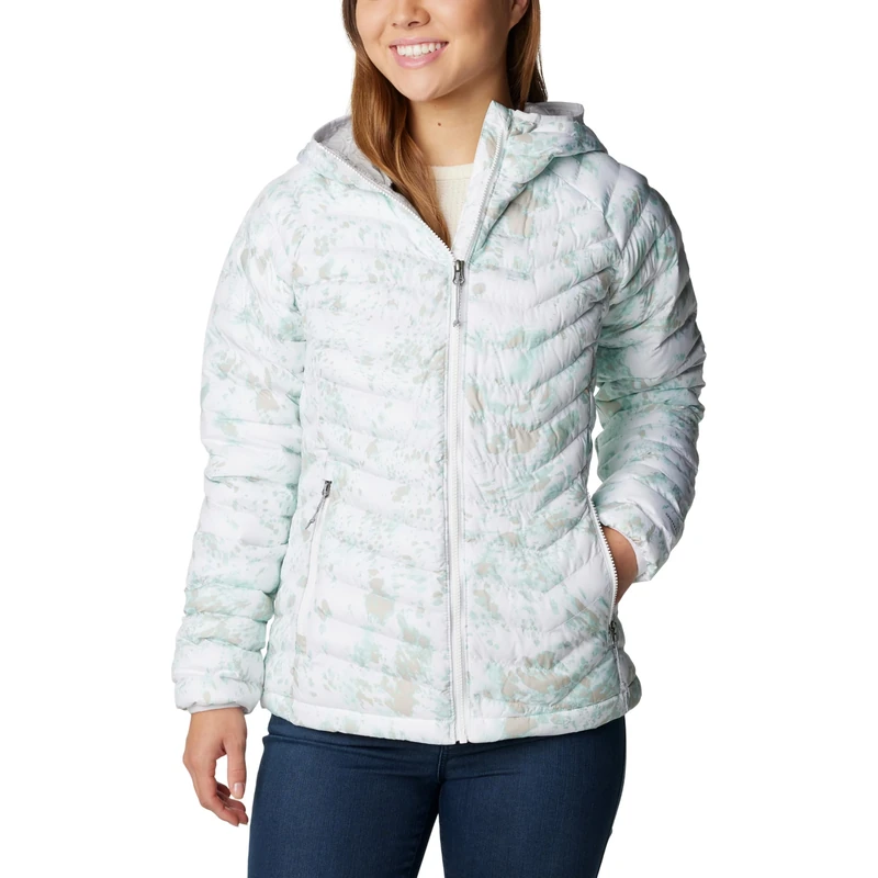 Columbia Women's Powder Lite Hooded Jacket, Hooded Puffer Jacket, White Flurries Print, Size XL