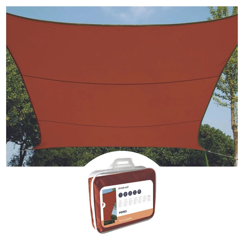 Perel Shade Sail, Sun Canvas, Outdoor Patio Canvas, Waterproof, UV Protection, 4 Stainless Steel O-Rings 5 x 5 m, 160 g/m², Polyester, Square, Reddish Brown