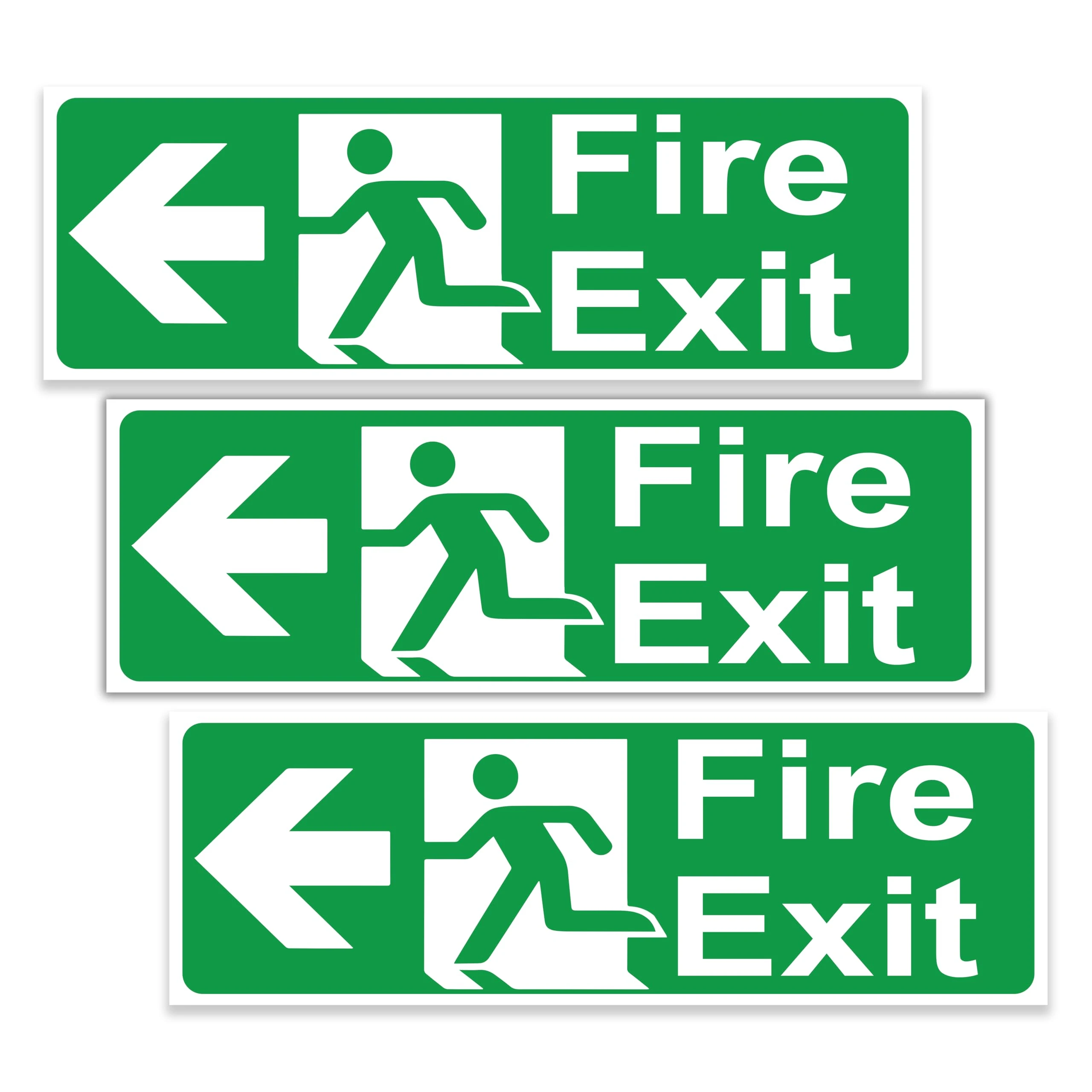 stcky Fire Exit Sign - 30cm x 10cm Ideal Sized Fire Exit Left Arrow Self Adhesive Vinyl Signs [Pack of 3]