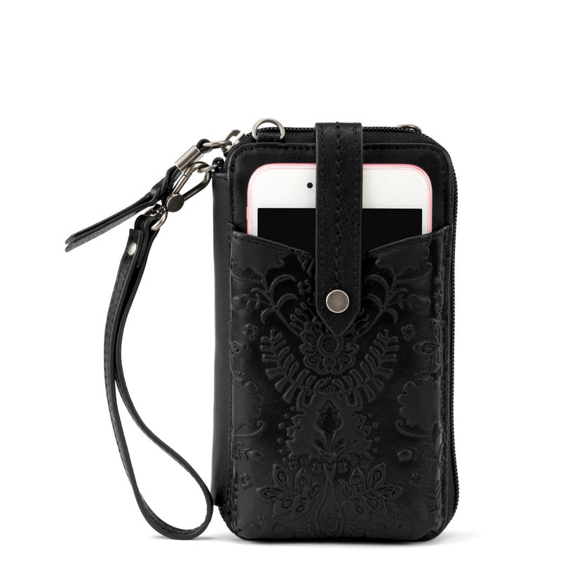 The Sak Women's N/S Silverlake Smartphone Crossbody Bag in Leather, Adjustable Strap, Black Floral Embossed, One Size - Image 1
