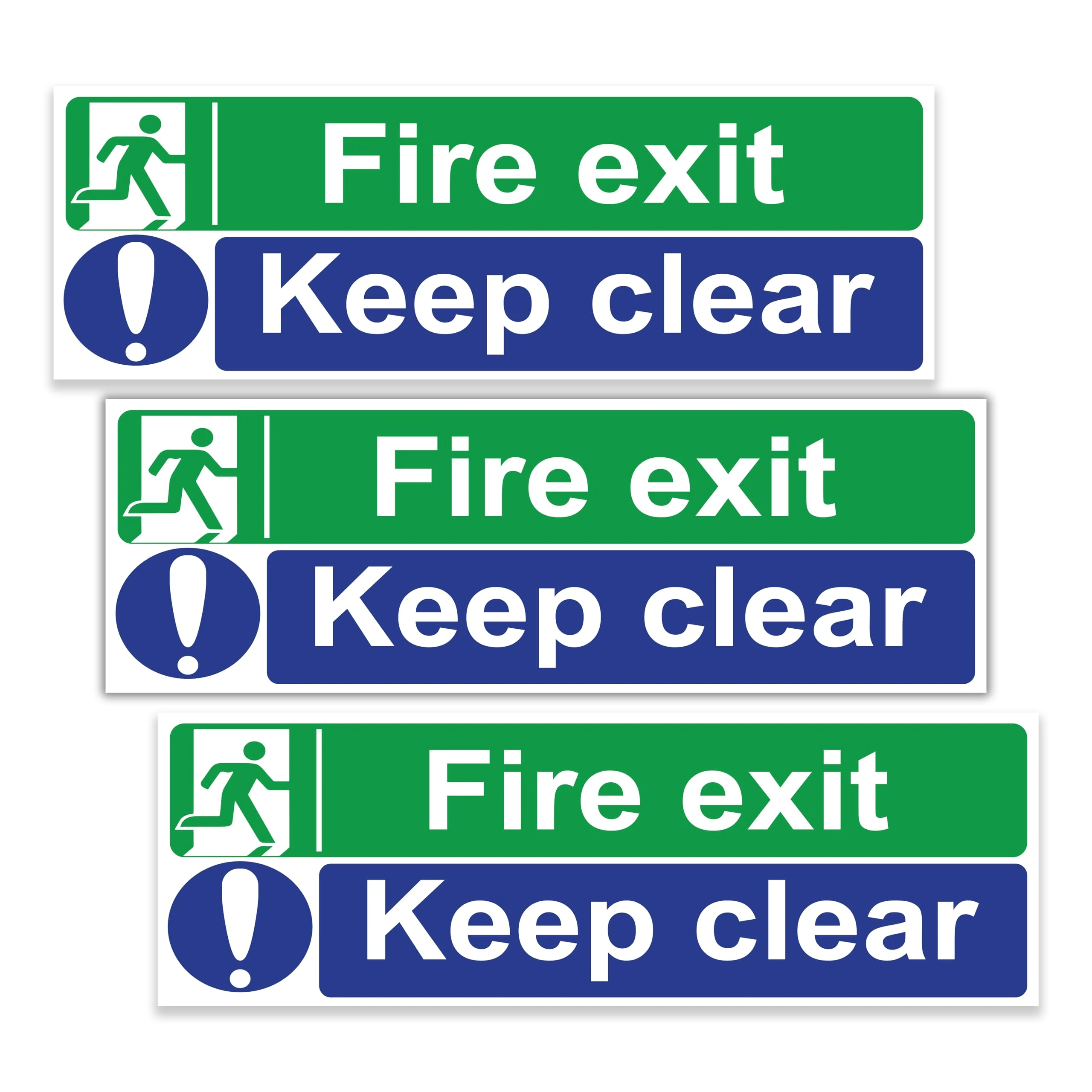 stcky Fire Exit Sign - 30cm x 10cm Ideal Sized Fire Exit Arrow Self Adhesive Vinyl Signs [Pack of 3] (Fire Exit Keep Clear)