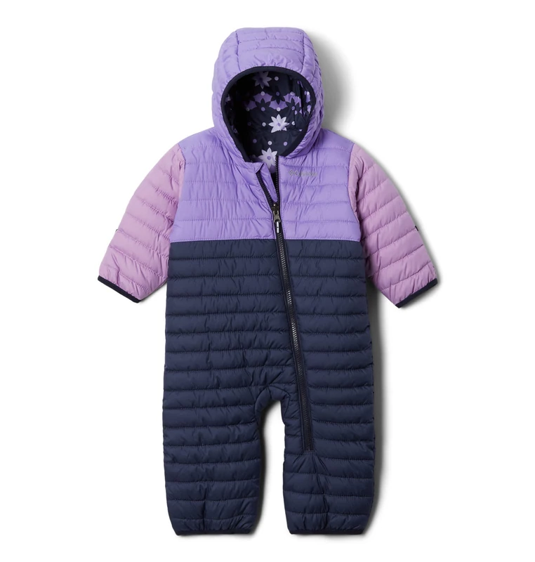 Columbia Unisex Kids Powder Lite Reversible Bunting, Snowsuit Romper, Nocturnal/Paisley Purple/Gumdrop, Size 3/6