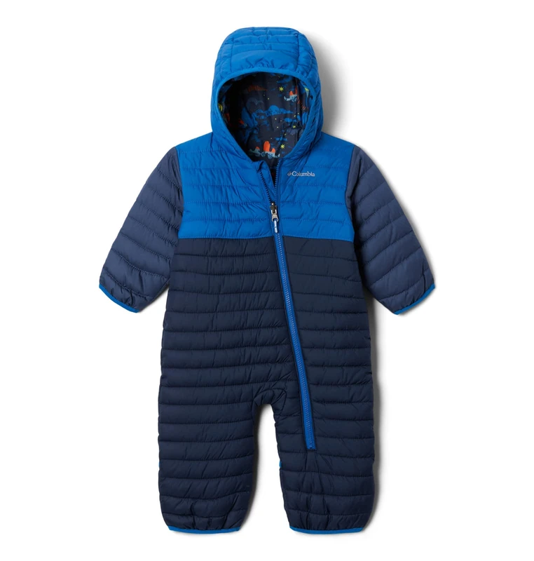 Columbia Unisex Kids Powder Lite Reversible Bunting, Snowsuit Romper, Collegiate Navy/Bright Indigo/Dk Mtn, Size 3/6