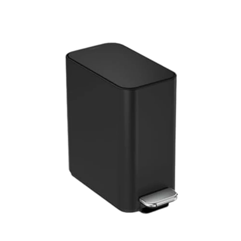 simplehuman Slim Pedal Bin, 5L Compact Bathroom Bin, Liner Pocket®, Sleek Internal Hinge, 150,000-Step All-Steel Pedal, Lid Shox® Silent Close, Matte Black Steel