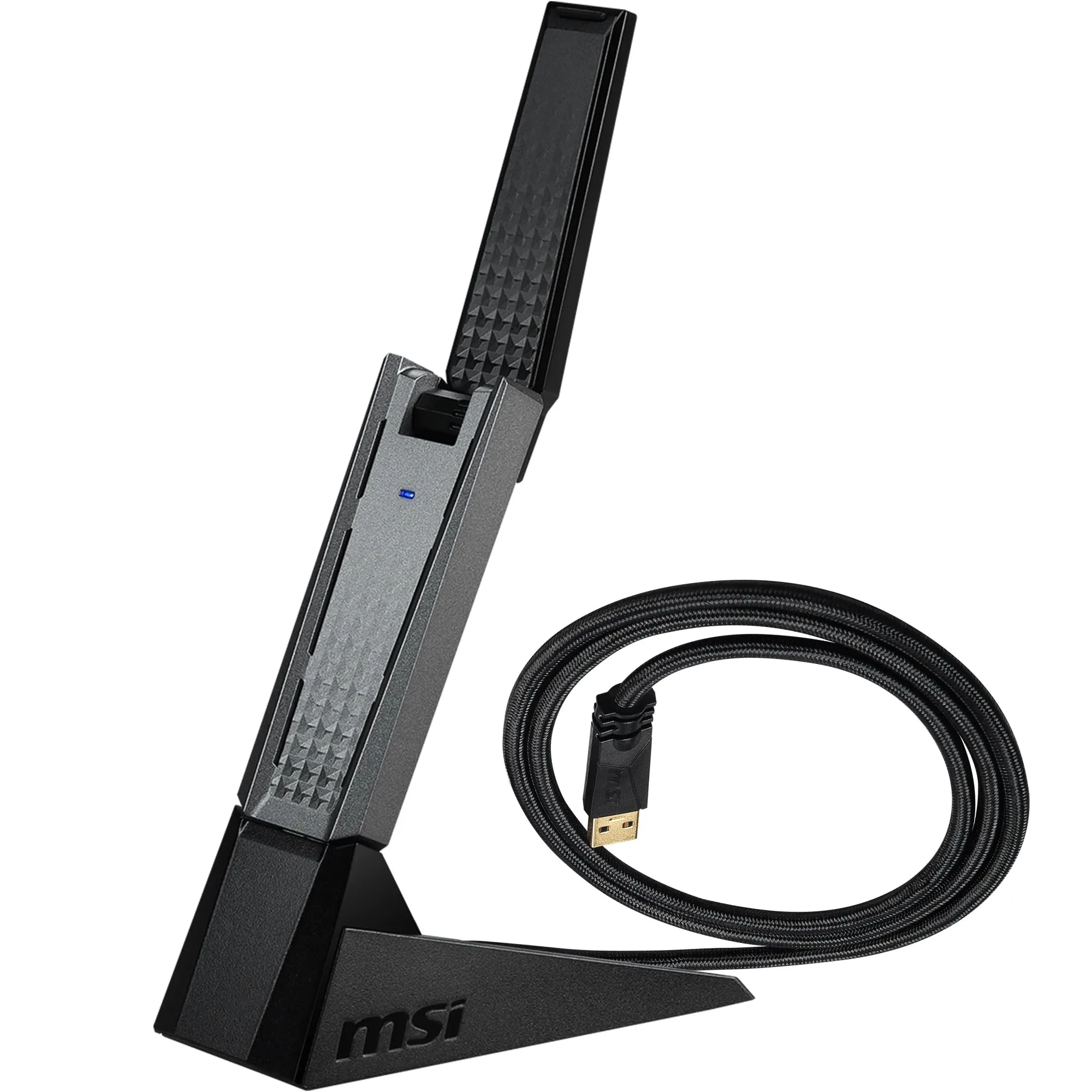 MSI AX1800 WiFi 6 Dual-Band USB Adapter - WLAN up to 1800 Mbps (5GHz, 2.4GHz Wireless), USB 3.2 Gen 1 Type-A, MU-MIMO, Adjustable Antenna, Beamforming, WPA3 - Wired Cradle Stand Included