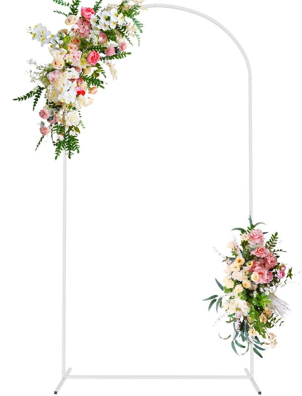 Wokceer Wedding Arch Backdrop Stand 7.2 FT White Metal Chiara Backdrop Stand for Wedding Ceremony Photo Booth Outdoor Indoor Birthday Party Garden Floral Balloon Arch Decoration