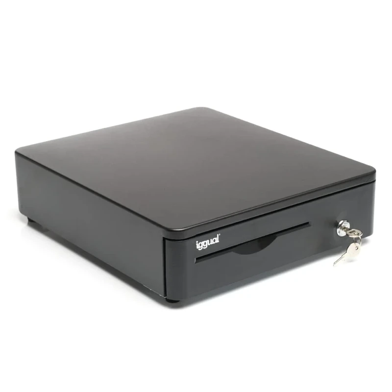 iggual - Cash Box Lockable Iron - 10R | Cash Drawer with Automatic or Manual Opening - 4 + 5 Compartments for Banknotes and Coins with 3 Positions Lock