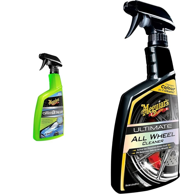 Meguiar's G200526EU Hybrid Ceramic Detailer 768ml Enhances Wax, Coatings and Sealants & G180124EU Ultimate All Wheel Cleaner Iron Remover 709ml, Changes colour as it cleans!, Brown, purple