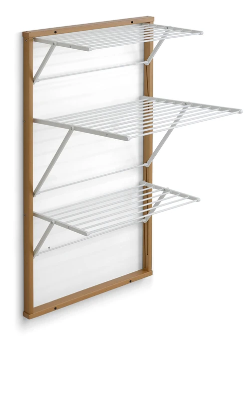 Arredamenti Italia, Karim Wooden Extendable Wall Clothes Airer 16m Long Wire Hanging Cherry Finish Solid Wood Frame Independent Nylon Grid