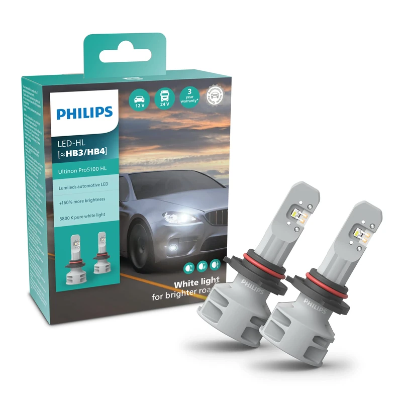Philips Ultinon Pro5100 LED car headlight bulb (HB3/HB4), +160%, 5.800K, set of 2