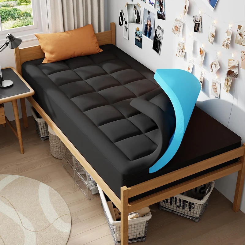 ELEMUSE Black Memory Foam Mattress Topper with Fluffy Pillow Top Cover, Mattress Topper Small Double Bed for Back Pain Relief, with OEKO-TEX & CertiPUR-US (Small Double Size-120x190cm)