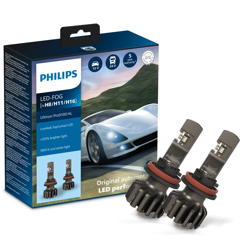 Philips Ultinon Pro9100 LED car foglight bulb (H8/H11/H16), +350%, 5.800K, set of 2