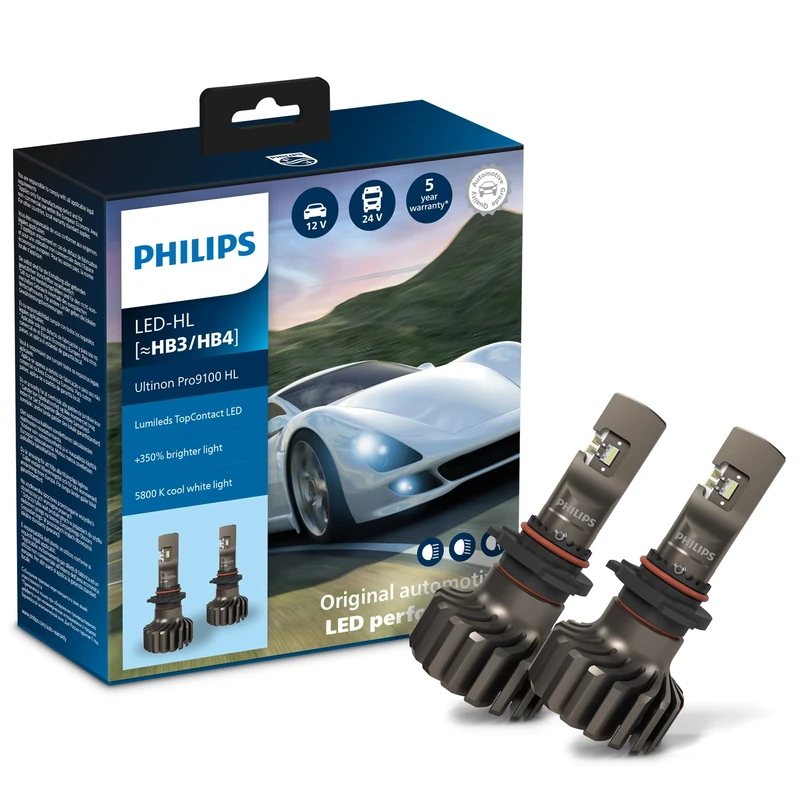 Philips Ultinon Pro9100 LED car headlight bulb (HB3/HB4), +350%, 5.800K, set of 2