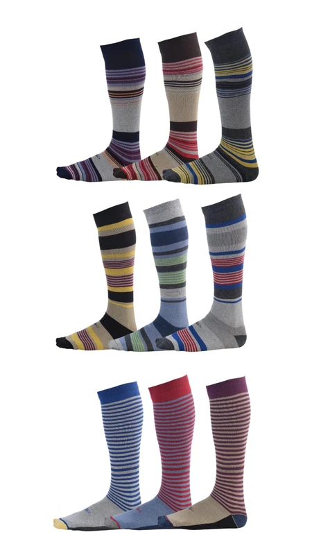 Pierre Henry Socks Men's Over The Calf Dress Socks, Sunset, 38-44 (Pack of 9)