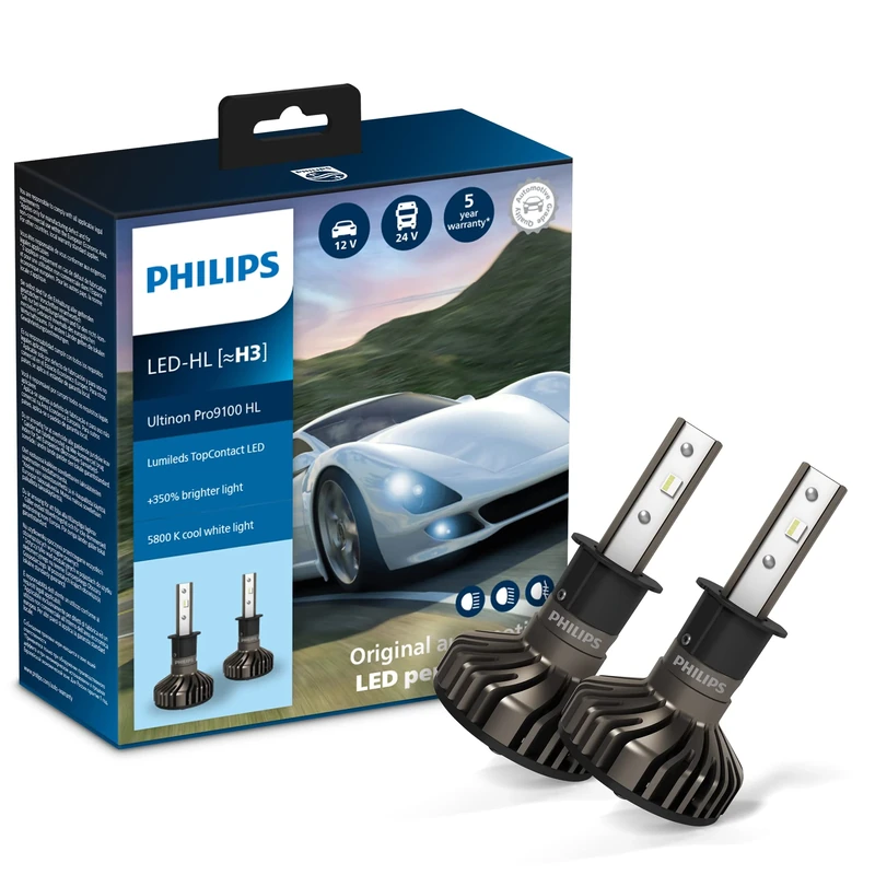 Philips Ultinon Pro9100 LED car headlight bulb (H3), +350%, 5.800K, set of 2