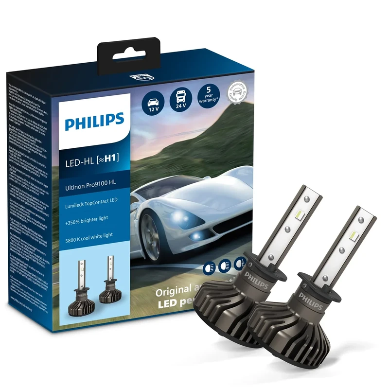 Philips Ultinon Pro9100 LED car headlight bulb (H1), +350%, 5.800K, set of 2