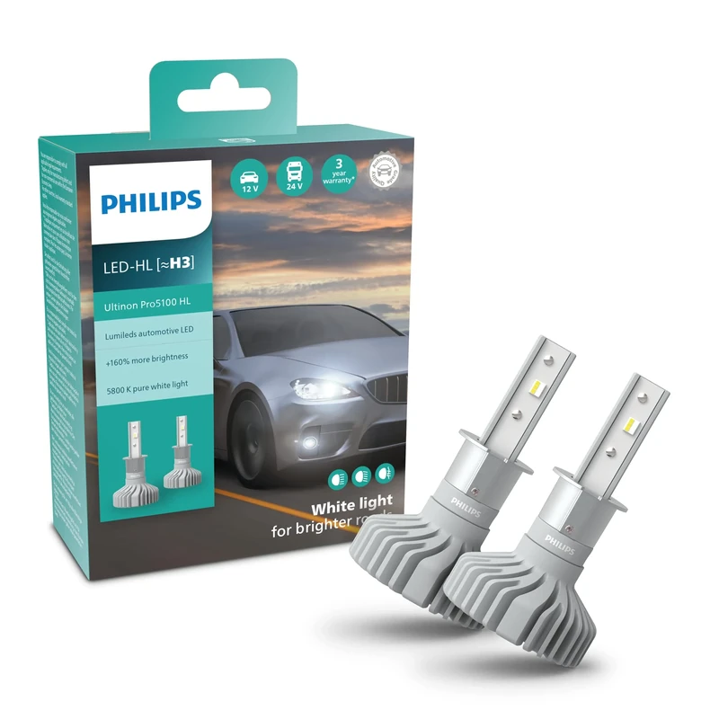 Philips Ultinon Pro5100 LED car headlight bulb (H3), +160%, 5.800K, set of 2