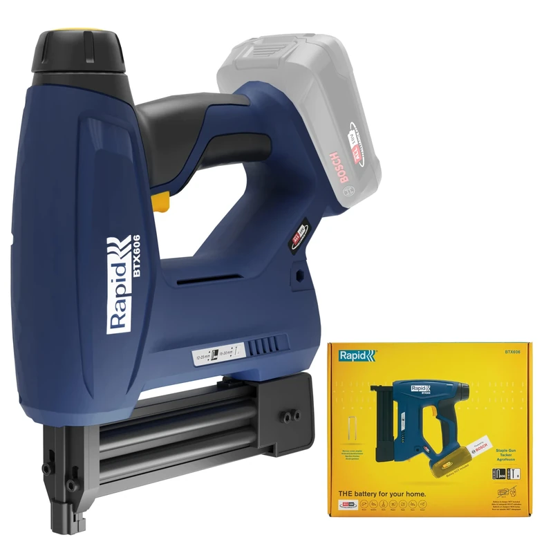 Rapid BTX606 18V Battery-Powered Staple Gun – Cordless Heavy Duty Stapler with LED Light, for Hard and Soft Wood and DIY, Narrow Crown and Brads, Tool Only - Battery Not Included (5001505)