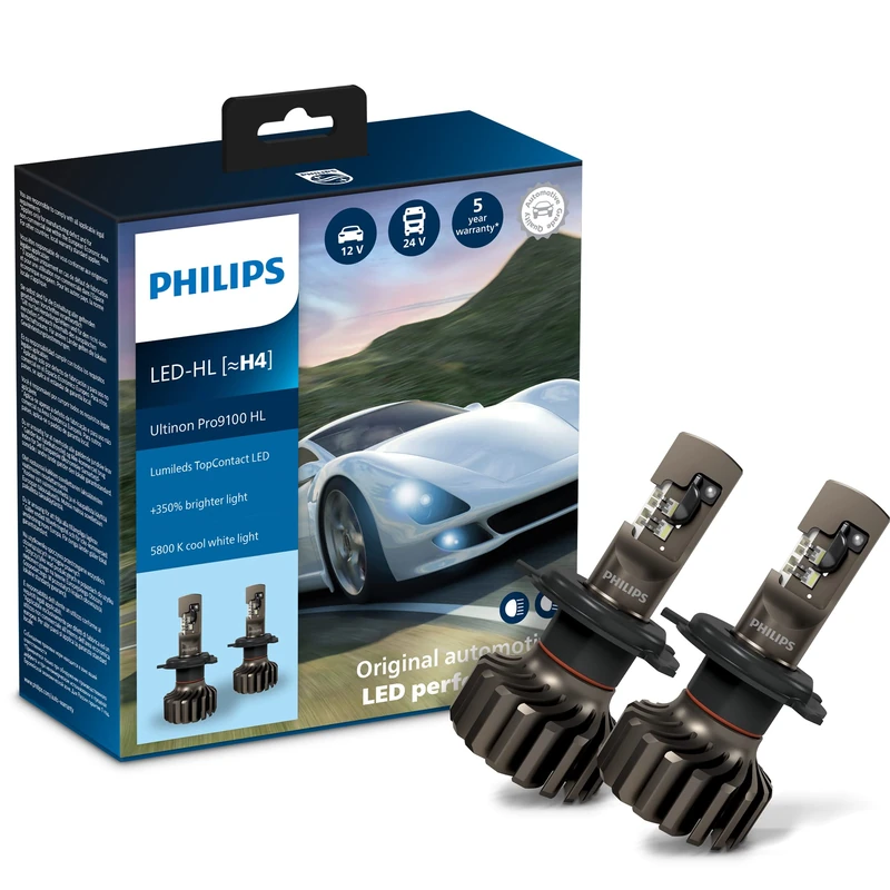 Philips Ultinon Pro9100 LED car headlight bulb (H4), +350%, 5.800K, set of 2