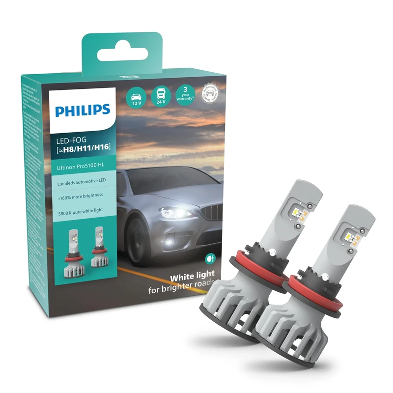 Philips Ultinon Pro5100 LED car foglight bulb (H8/H11/H16), +160%, 5.800K, set of 2