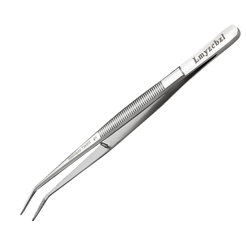 Lmyzcbzl Stainless Steel Tweezers, Sewing Machine Tweezers, Universal Bent Tip Tweezers, Multipurpose Stainless Steel Tweezers, with Curved Pointed Serrated Tip