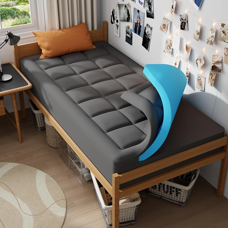 ELEMUSE Gray Mattress Topper with Fluffy Pillow Top Cover for Back Pain Relief, with OEKO-TEX & CertiPUR-US (Single Size-90x190cm)