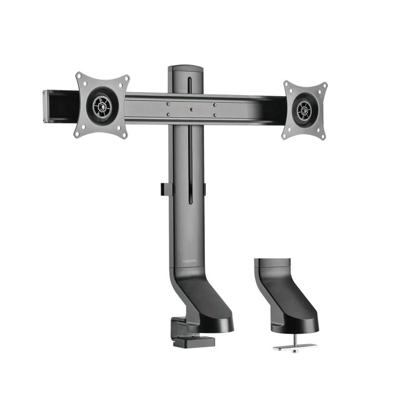 LogiLink BP0160 - Dual Desk Monitor Mount 2-Way Aluminium for Flat and Curved Monitors (17-27 Inches)