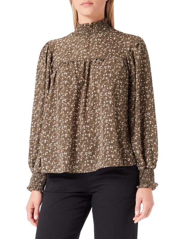 DreiMaster Vintage Women's Blouse Shirt, Olive, Multi-Coloured, XS