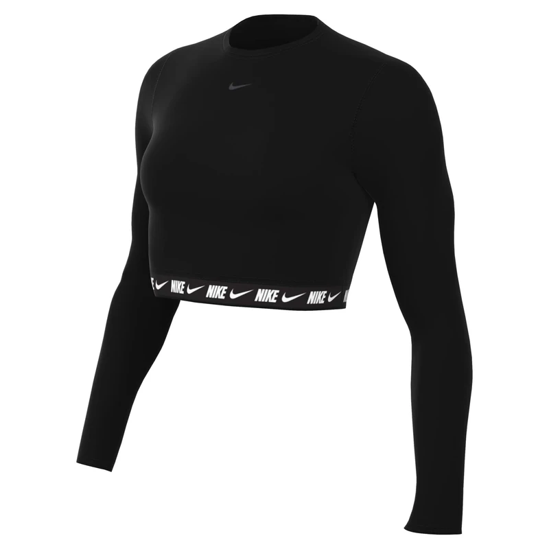 NIKE DX2315-010 W NSW CROP TAPE LS TOP Sweatshirt Women's Black/Dk Smoke Gray L