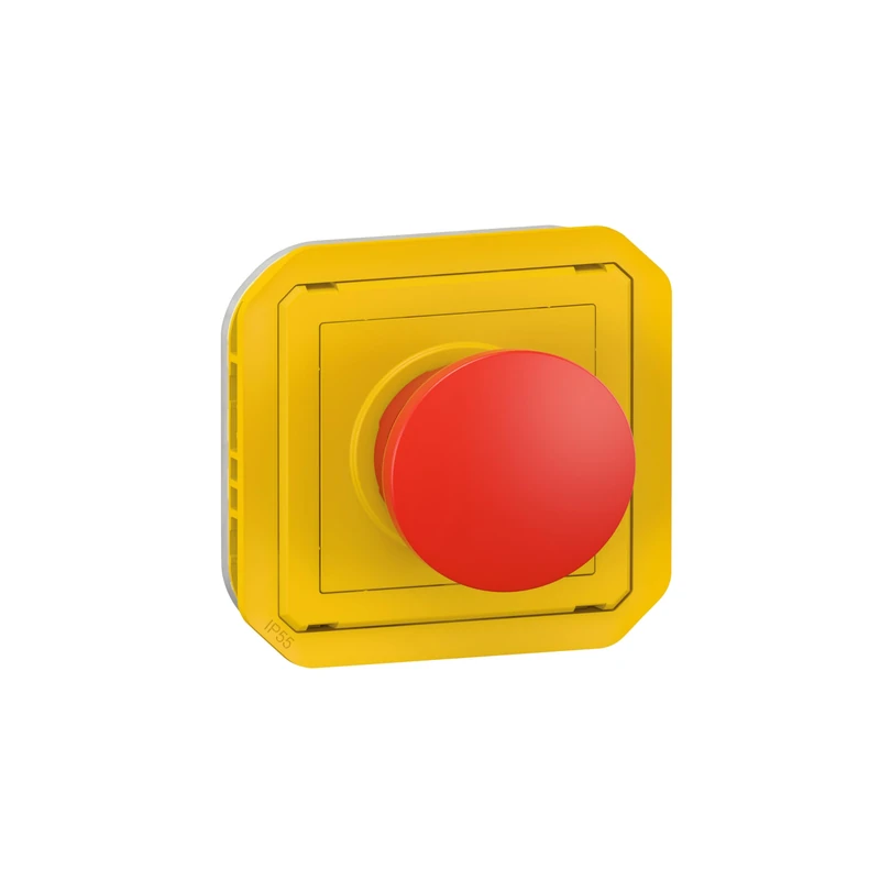 LEGRAND, Plexo 069547L Insert, Emergency Off Button, Supplied with 4 Language "Emergency Stop" Label (Yellow Cover Plate, Red Button), 1 x N/O Connector, 1 Pin, 3 A, IP55 - IK07, Colour: Yellow