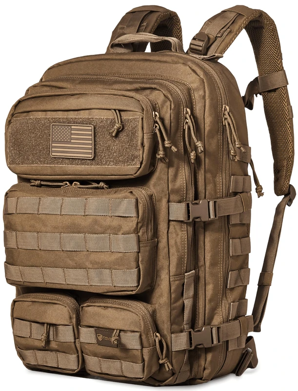 Falko Tactical Backpack for Men and Women 50L Backpack 2.4x Stronger Large Military Molle Rucksack, Bugout Backpack Outdoors, Coyote Brown, L, Military Tactical